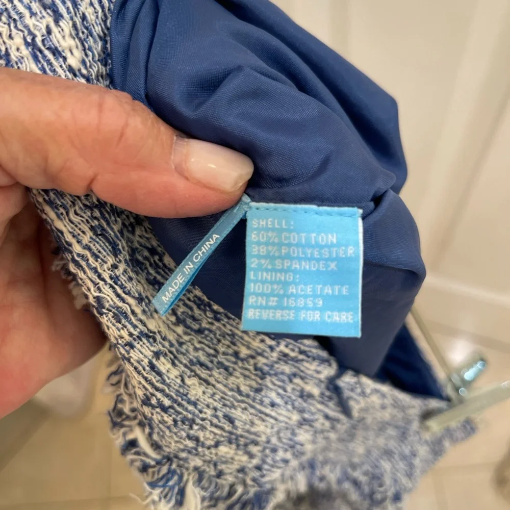 J. McLaughlin pencil skirt with Fringe white/ navy tweed size 10 NWT - Picture 3 of 3